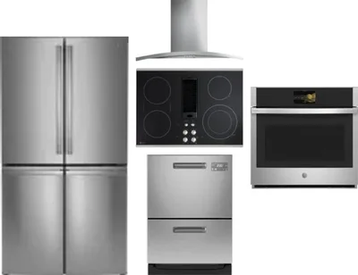 5 Piece Package Includes Refrigerator, Cooktop, Wall Oven, Hood And Dishwasher